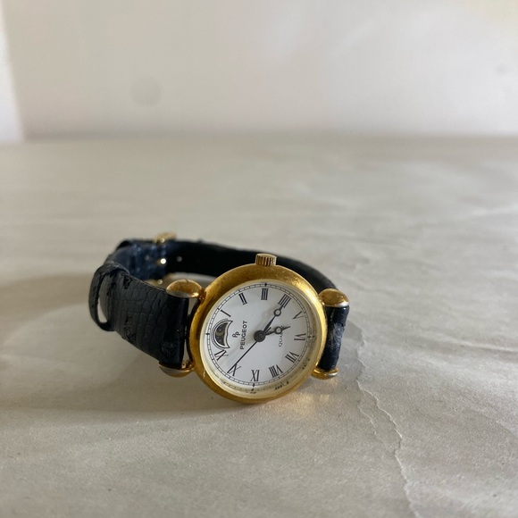 Peugeot Moon Phase Gold/Black Women's Watch Vintage READ - Picture 1 of 4